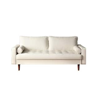 Lincoln 69.68 in. W Square Arm Faux Leather 3-Seats Straight Lawson Sofa with Removable Cushions in White