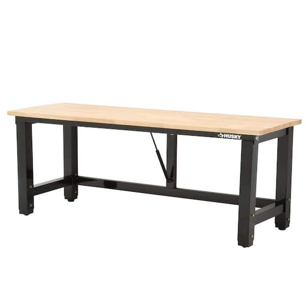 Husky Ready-To-Assemble 6 ft. Folding Adjustable Height Solid Wood Top Workbench in Black