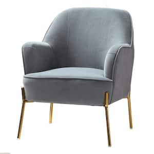 Nora Modern Grey Velvet Accent Chair with Gold Metal Legs