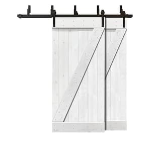 76 in. x 84 in. Z Bar Bypass White Stained Stained Solid Pine Wood Interior Double Sliding Barn Door with Hardware Kit