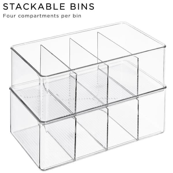 Clear Plastic Storage Bins with Dividers Stackable Organizer Set (4-Pack)