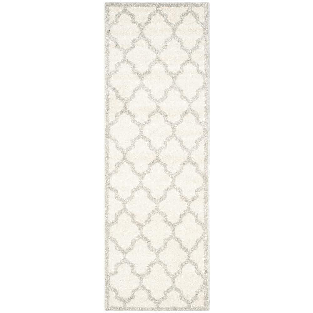 Reversible Beige and Light Grey Geometric Synthetic Runner Rug, 27x15 in