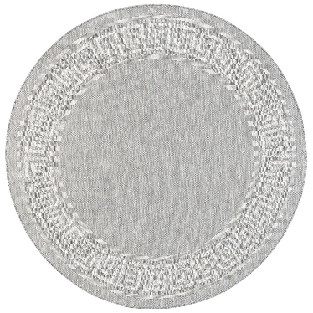 Tayse Rugs Eco Greek Key Gray 8 ft. Round Indoor/Outdoor Area Rug ...
