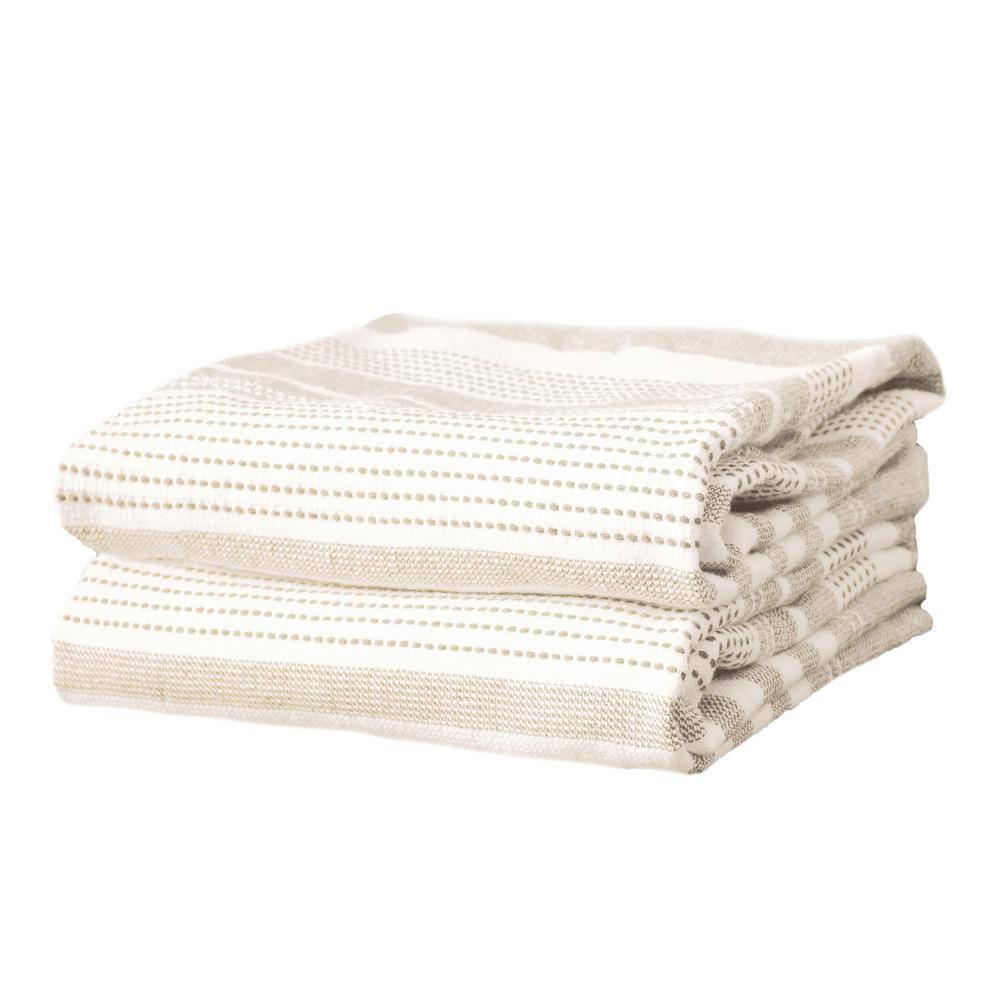 Dual-Sided Beige and Cream Terry Cotton Kitchen Towel Set