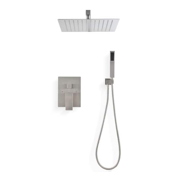Nestfair 1-Spray Patterns with 2.5 GPM 12 in. Tub Wall Mount Dual Shower Heads in Brushed Nickel