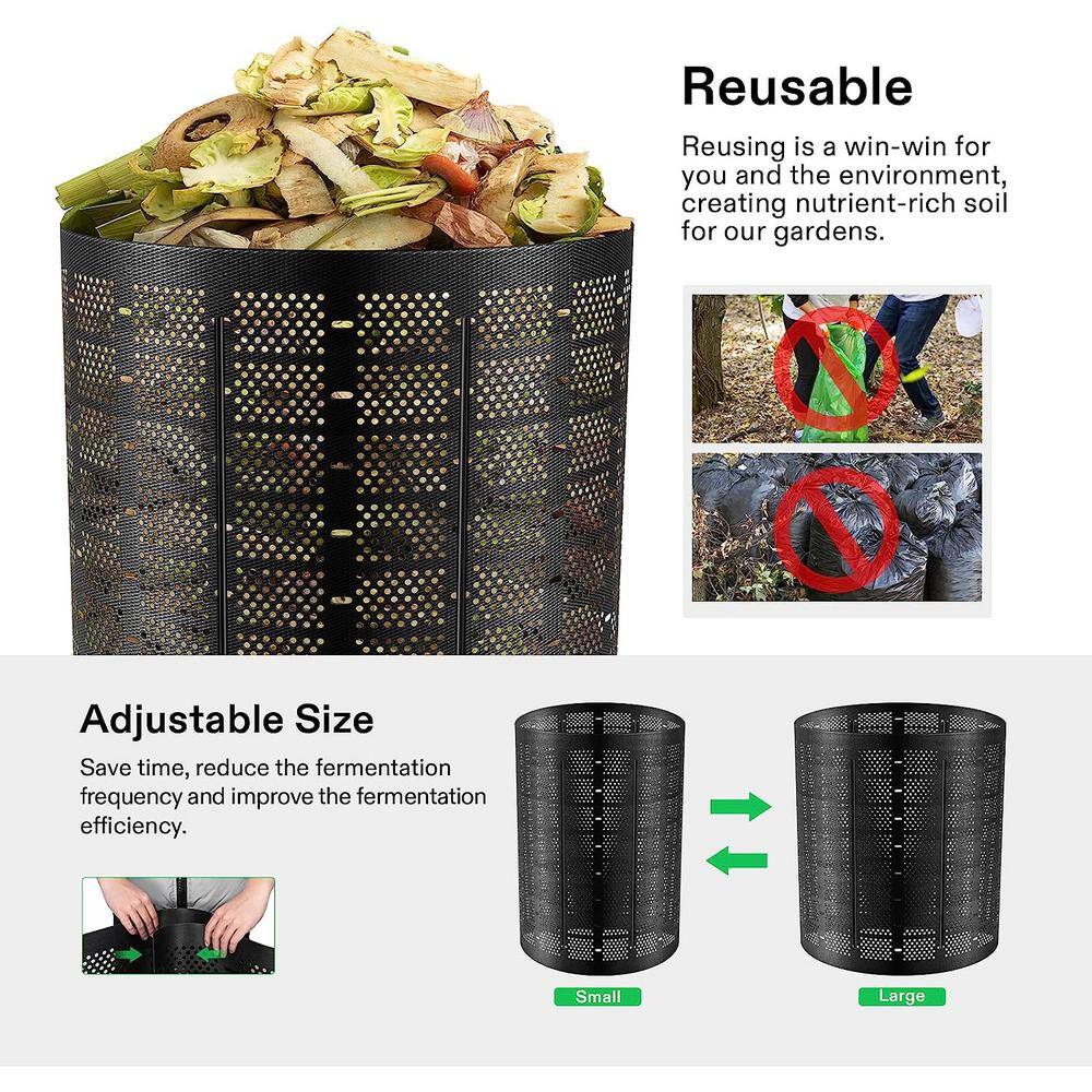 VIVOSUN 300 Gallon Black Expandable Outdoor Compost Bin with Gloves