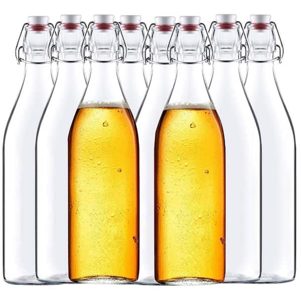 32 oz. Glass Bottles with Air Tight Lids Easy Cap for Beer and Home Brewing Clear (8-Pack)