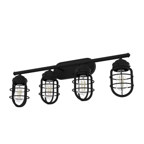 Hunter Starklake 34 in. 4 Light Natural Iron Vanity Light with Metal Shades Bathroom Light