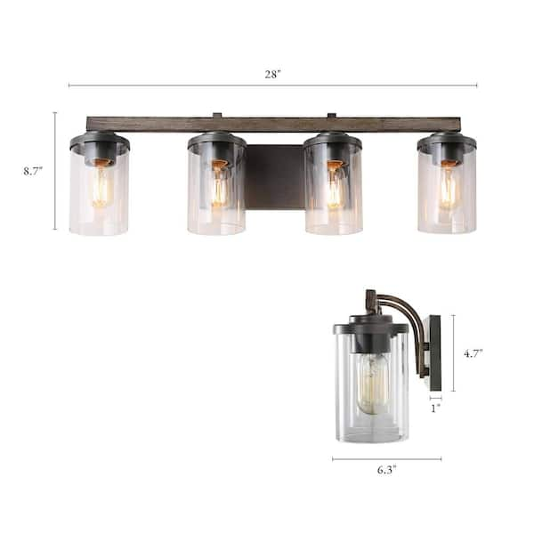 $139, LNC Birdwood 28 in. 4-Light Rust Gray Industrial Bathroom Vanity outlet Light wit