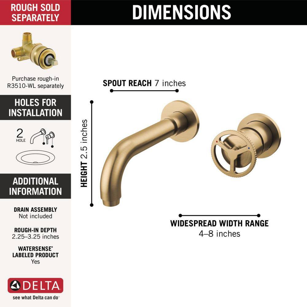 Champagne Bronze Wall Mounted Widespread Bathroom Faucet