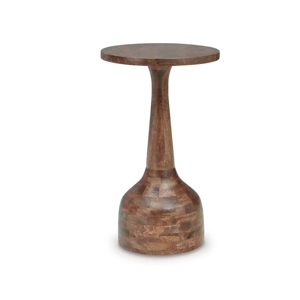 Joville 14 in. Brown Round Wood End Table with Pedestal Base