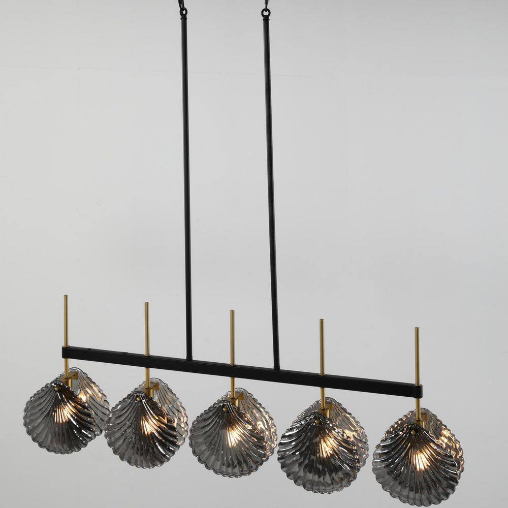 39in 5-Light Black Linear Kitchen Island Chandelier with Hand-Blown Smoke Gray Glass Shades, Adjustable Height, Dimmable price history on PriceWatchPro