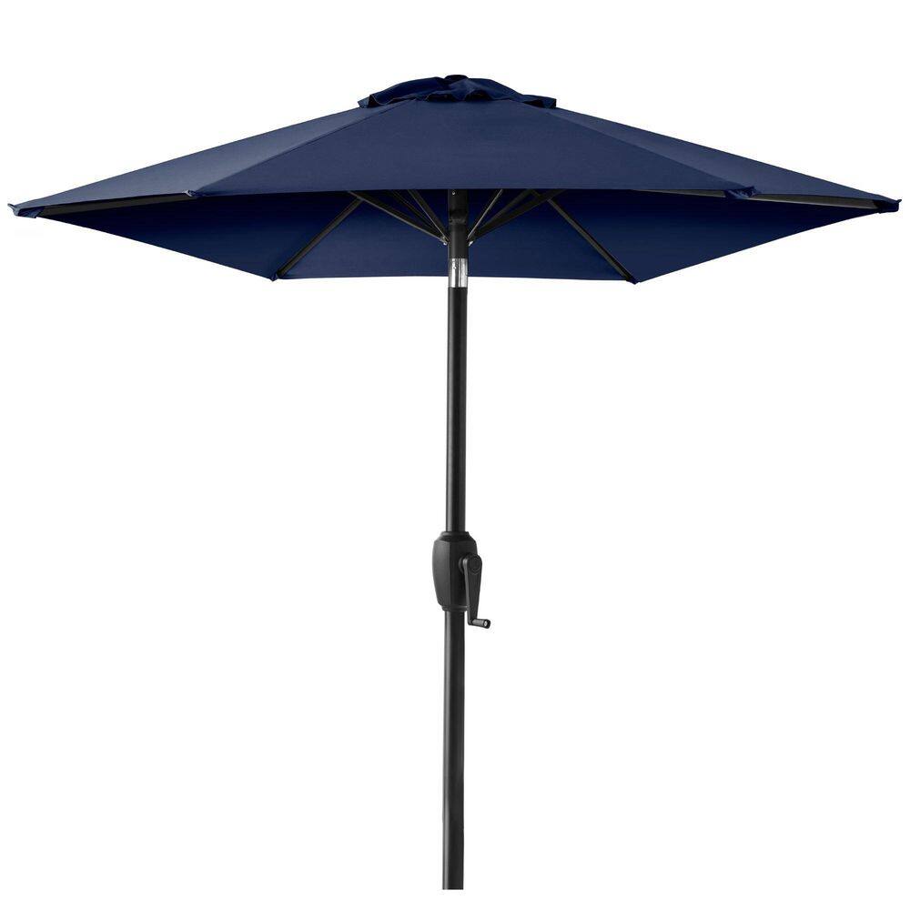 7.5 ft. Steel Market Tilt Patio Umbrella in Navy Blue with Crank Lift