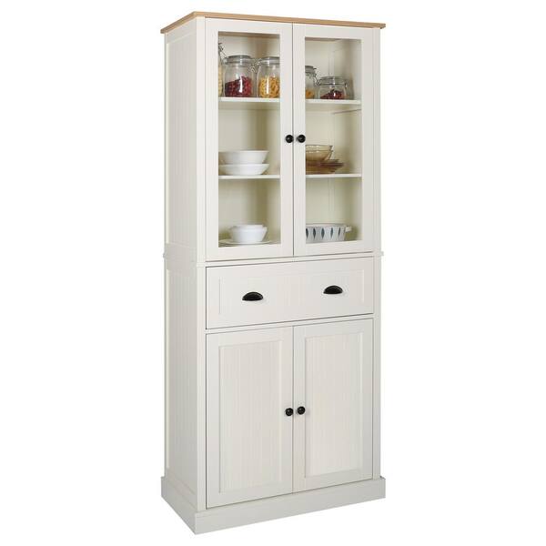 VEIKOUS 72 in. H Off-White Kitchen Storage Pantry Cabinet Closet with ...