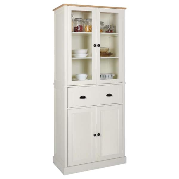 VEIKOUS 72 in. H Off-White Kitchen Storage Pantry Cabinet Closet with Doors and Adjustable Shelves