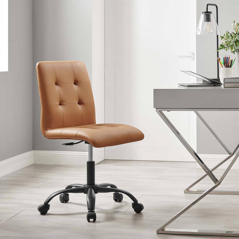 Prim Tan Vegan Leather Armless Swivel Office Chair