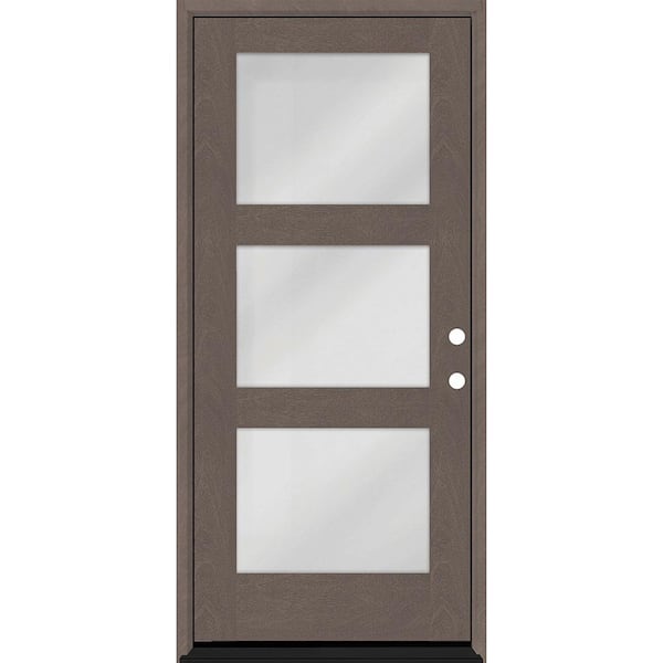 Steves & Sons Regency 30 in. x 80 in. Modern 3-Lite Equal Clear Glass LHIS Ashwood Stain Mahogany Fiberglass Prehung Front Door
