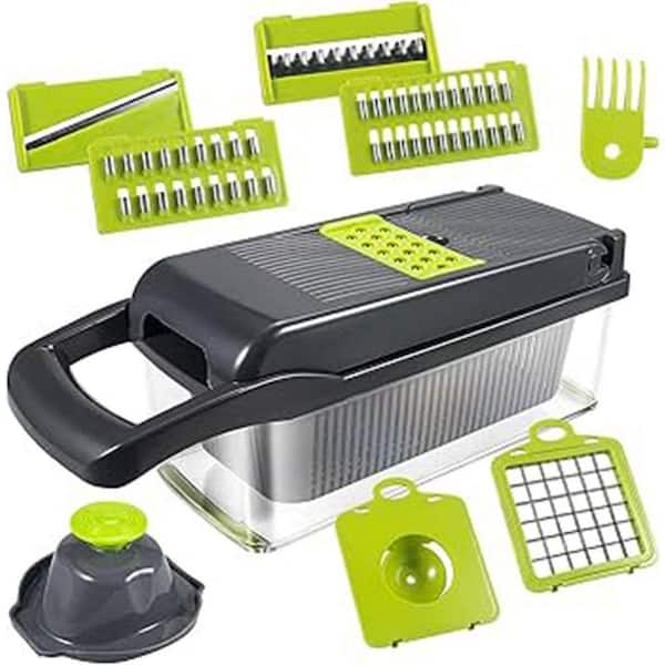Stainless Steel 12-in-1 Multifunctional Vegetable Chopper Set with 8-Blades, Mandoline Slicer, and Strainer Basket
