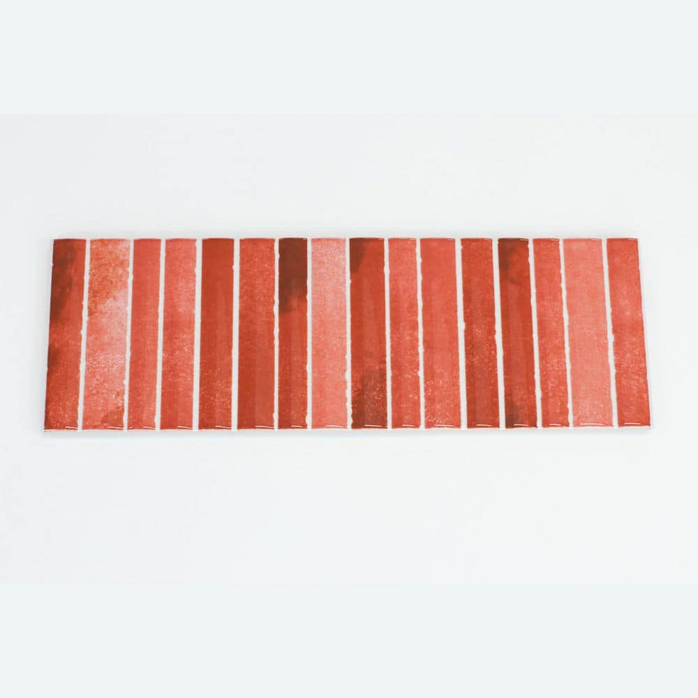 Colorido Red Fluted Glossy Ceramic Wall Tile - 4" x 12"
