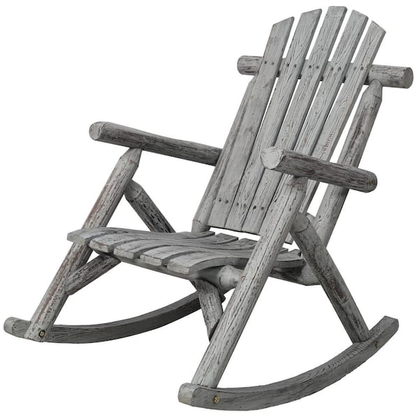 Light Gray Wood Porch Outdoor Rocking Chair, Fir Log Rocking Chair, Patio Rockers for Outside