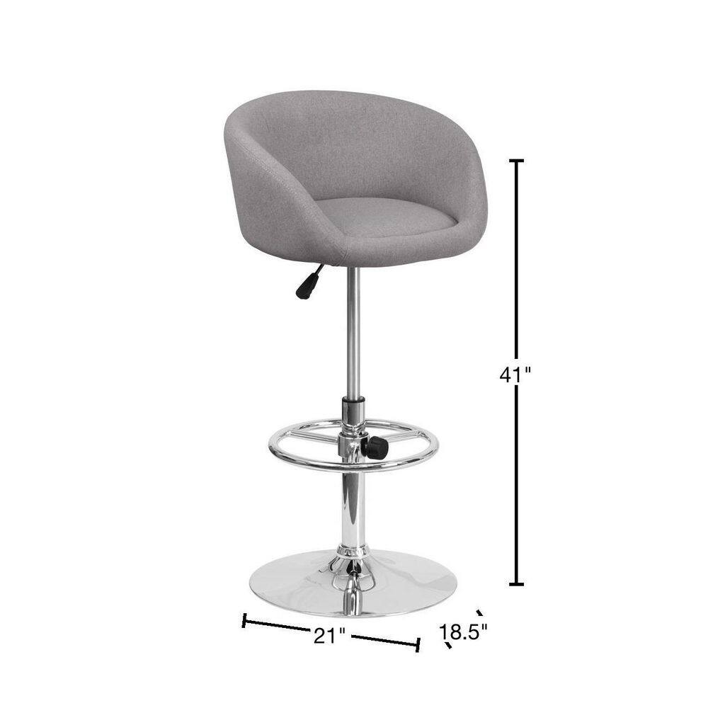 Gray Fabric Adjustable Height Swivel Barstool with Chrome Base