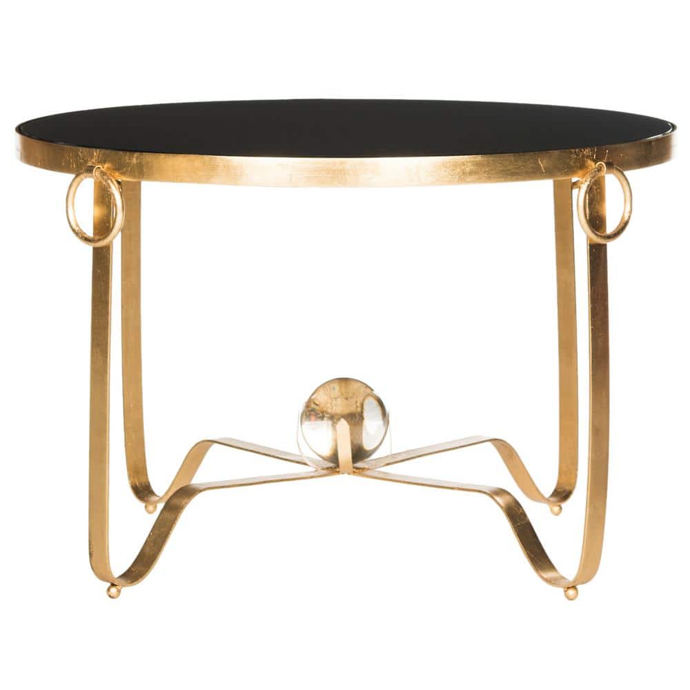 Elisha Transitional Round Coffee Table in Gold and Black Glass