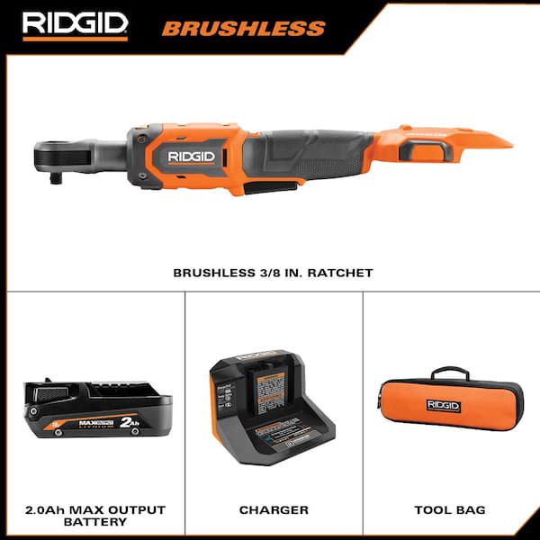 RIDGID R866011K 18V Brushless Cordless 3/8 in. Ratchet Kit with 2.0 Ah Battery and Charger - 2