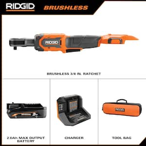 18V Brushless Cordless 2-Tool Combo Kit w/ 1/2 in. Mid-Torque Impact Wrench, 3/8 in. Ratchet, 2.0 Ah Battery, & Charger