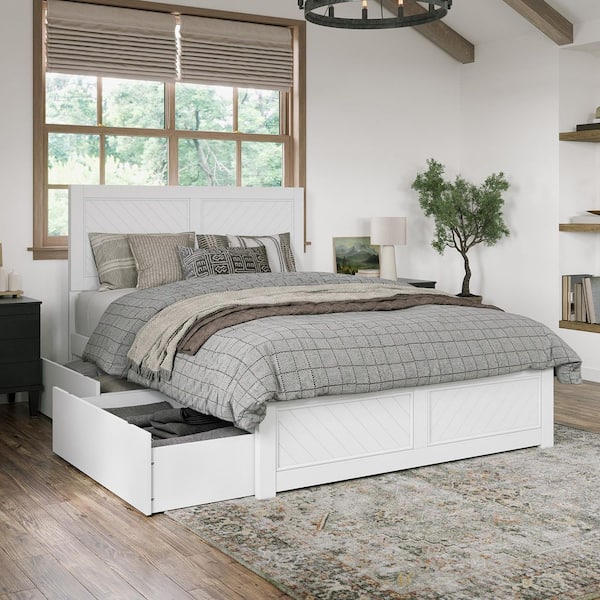 AFI Canyon White Solid Wood Queen Platform Bed with Matching Footboard and Storage Drawers