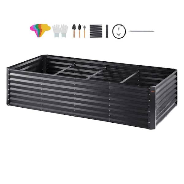 94.5 in. x 47. 2 in. x 23. 6 in. Galvanized Metal Raised Garden Bed Planter Box Flower Vegetable, Black