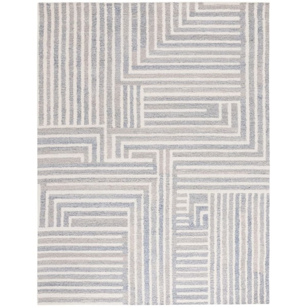 Renewal 8 ft. x 10 ft. Blue/Ivory Geometric Striped Area Rug