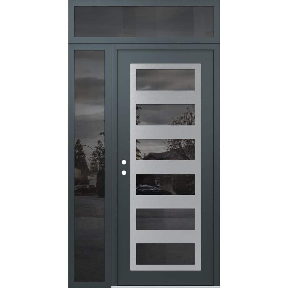 C9 52 in. x 96 in. Silver P Right-Hand/Inswing Mirrored Glass Anth/Anth Sidelite Plus Transom Steel Prehung Front Door price history on PriceWatchPro