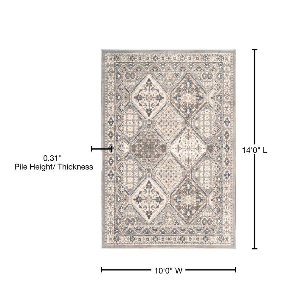 Traditional Tile-Inspired Gray Synthetic Oval Area Rug 10' x 14'