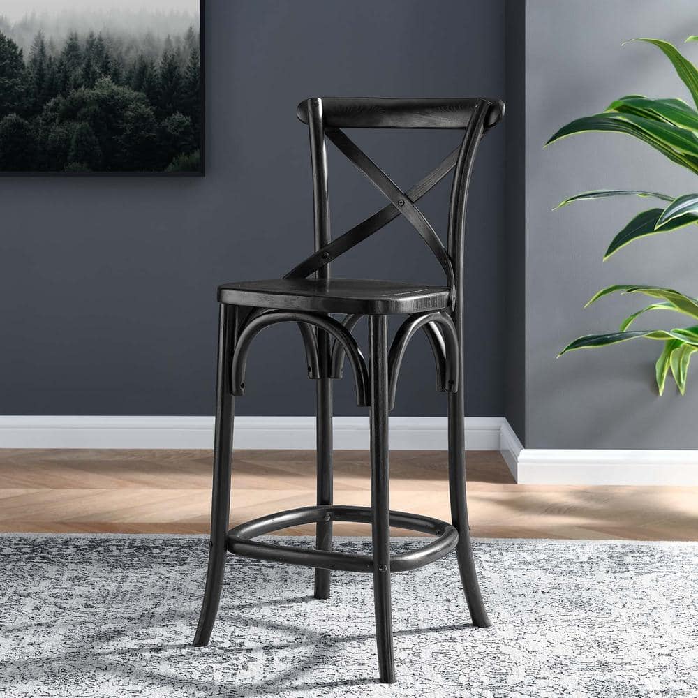 Modern Farmhouse Elm Wood Gear Counter Stool in Black