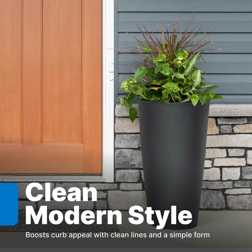 Tall Onyx Black Resin Round Indoor/Outdoor Planter