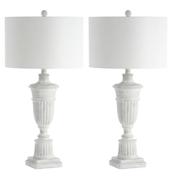 SAFAVIEH Kylen 31 in. White Wash Urn Table Lamp with White Shade (Set of 2)