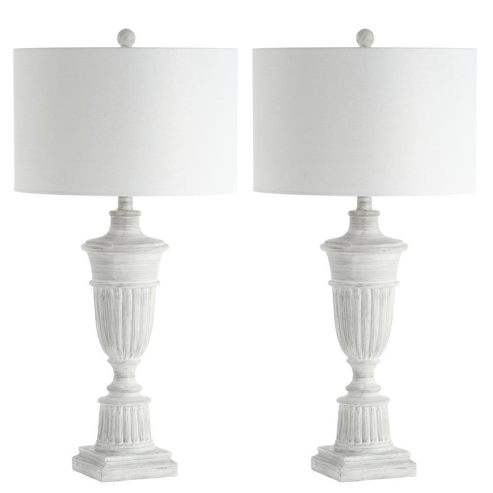 SAFAVIEH Kylen 31 in. White Wash Urn Table Lamp with White Shade (Set ...