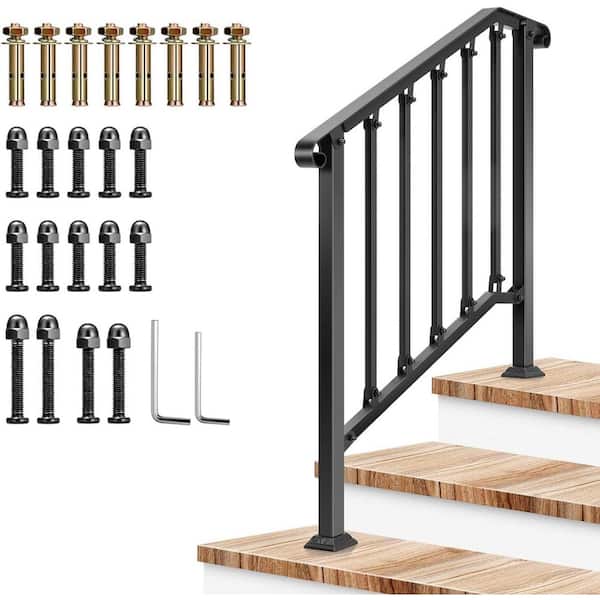3 Step 36 in. H x 40 in. W Black Wrought Mattle Iron Stair Railing Kit with Curved Ends and Balusters