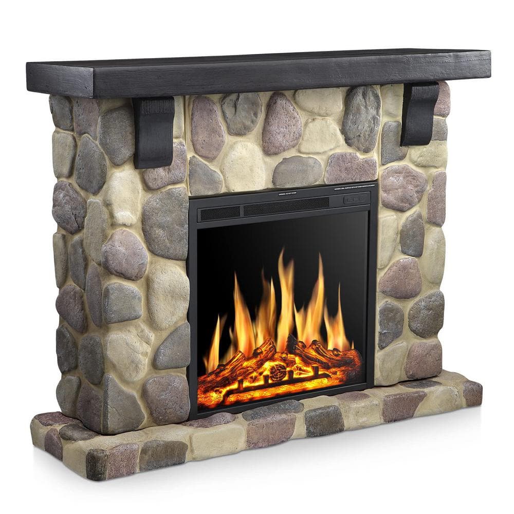 48 in. Freestanding Wooden Surround Electric Fireplace in Gray with Remote 
