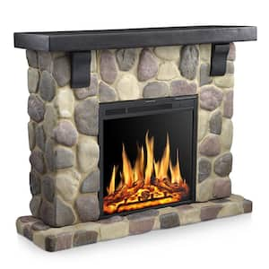 48 in. Freestanding Wooden Surround Electric Fireplace in Gray with Remote Control