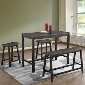 Gray 4-Piece High Quality Wood Frame Dinning Table Set with Armless Chairs