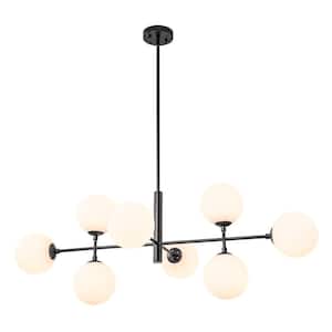 Dimma 8-Light Black 43 in.W Large Linear Chandelier for Kitchen Island with Frosted Glass Shade (bulb not included)