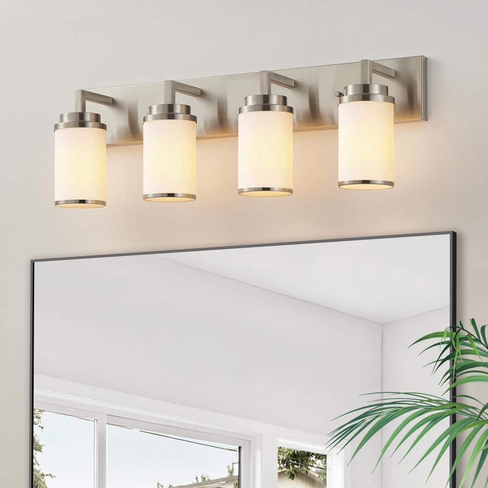 30 in. 4-Light Brushed Nickel Vanity Light with Frosted Glass Shade price history on PriceWatchPro