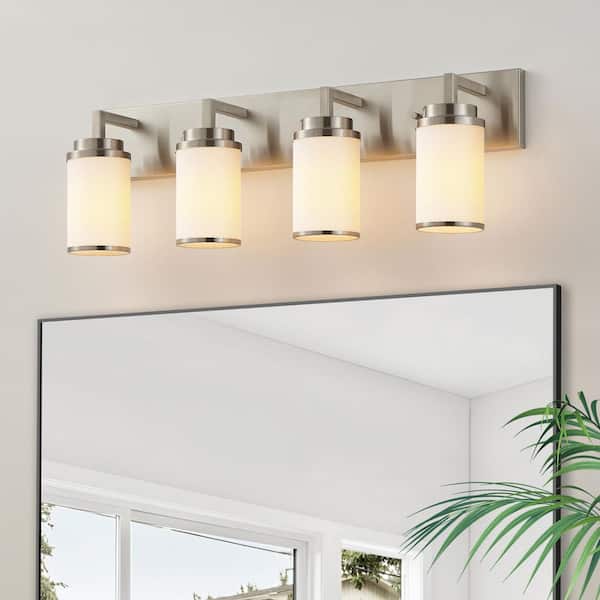 30 in. 4-Light Brushed Nickel Vanity Light with Frosted Glass Shade