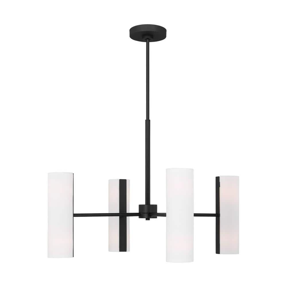 Midnight Black 8-Light Chandelier with White Linen Shades