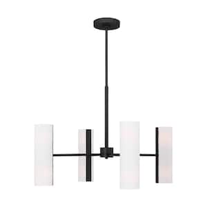 Capalino 8-Light Midnight Black Large Chandelier with White Linen Fabric Shades