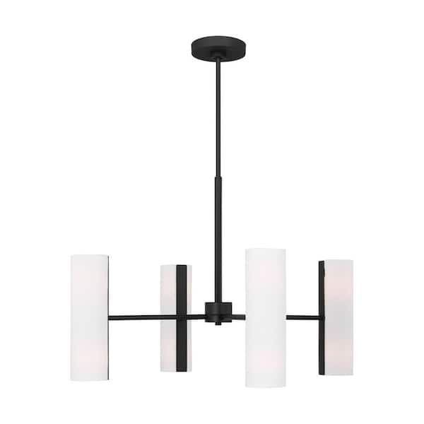 SCOTT LIVING Capalino 8-Light Midnight Black Large Chandelier with White Linen Fabric Shades