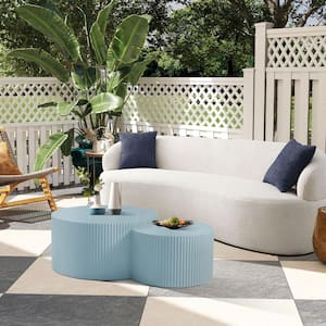 Light Blue 31.49 in. Nesting Table Handcrafted Relief MDF Outdoor Coffee Tables and 23.62 in. Small Side Table Set of 2