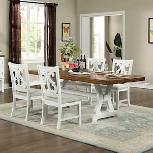 Wicks 5-Piece Distressed White and Dark Oak Wood Top Dining Set