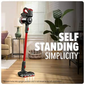 Bagless, Cordless, Washable Filter, Standing Stick Vacuum for Multi-Surfaces in Red